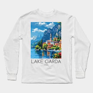 A Pop Art Travel Print of Lake Garda - Italy Long Sleeve T-Shirt